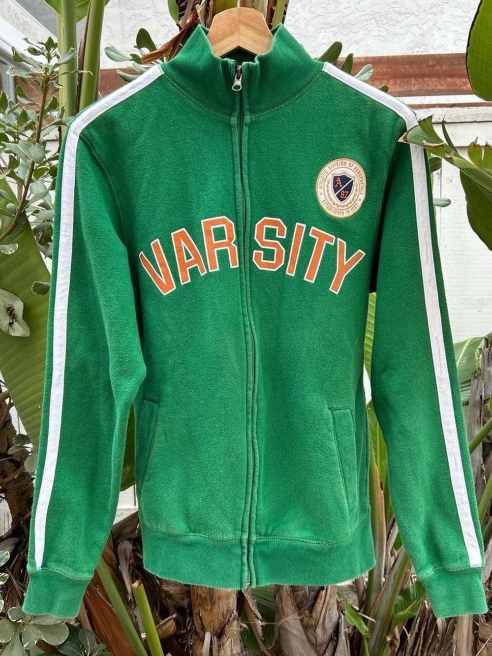 Aeropostale Varsity Track Jacket Green Full Zip Cotton Blend Men’s Small